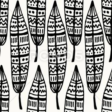 Hand Drawn Feathers Seamless Pattern 스톡 일러스트