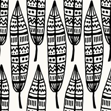 Hand Drawn Feathers Seamless Pattern Stock Illustration