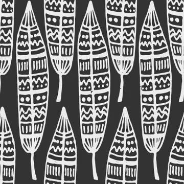 Hand Drawn Feathers Seamless Pattern Stock Illustration