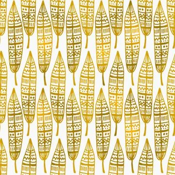 Hand Drawn Feathers Seamless Pattern Stock Illustration