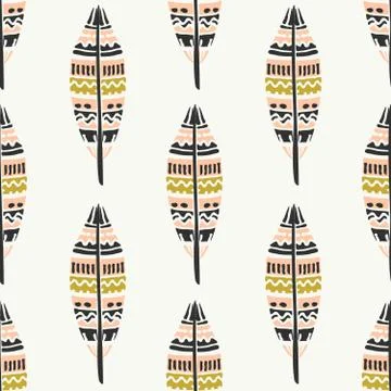 Hand Drawn Feathers Seamless Pattern Stock Illustration