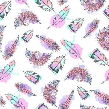 Hand drawn feathers seamless pattern Stock Illustration
