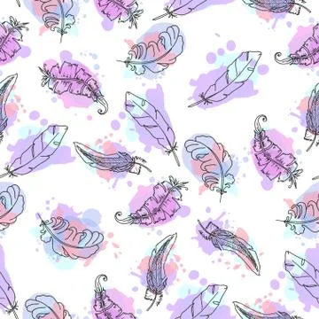 Hand drawn feathers seamless pattern Stock Illustration
