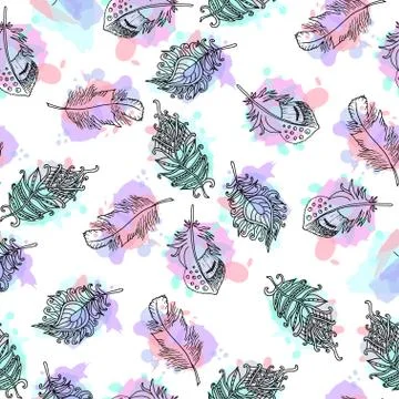 Hand drawn feathers seamless pattern Stock Illustration
