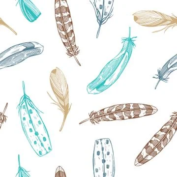 Hand drawn feathers . Vector   pattern Stock Illustration