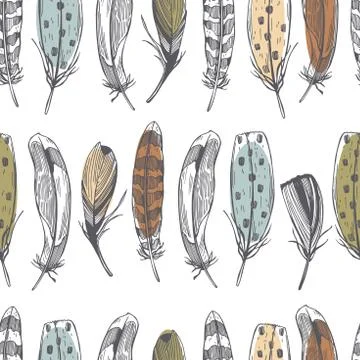 Hand drawn feathers . Vector   pattern 스톡 일러스트