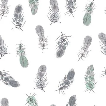 Hand drawn feathers . Vector   pattern 스톡 일러스트