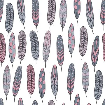 Hand drawn feathers . Vector   pattern Stock Illustration