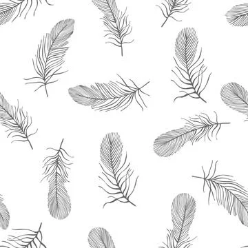 Hand drawn feathers . Vector   pattern Stock Illustration