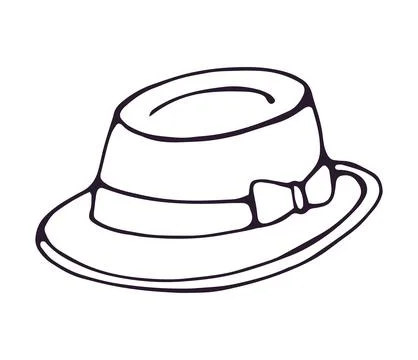 Hand drawn fedora hat with bow band doodle illustration isolated on white b.. Stock Illustration