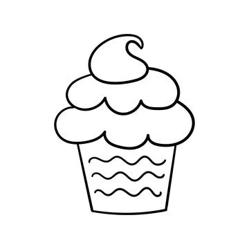 Hand drawn festive cupcake with cream, in doodle style Stock Illustration