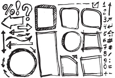 Hand drawn figures Elements banners symbols (arrows) set - hand drawn picture 库存插图