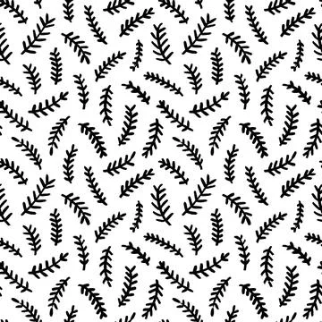 Hand drawn fir tree branches seamless pattern. 스톡 일러스트