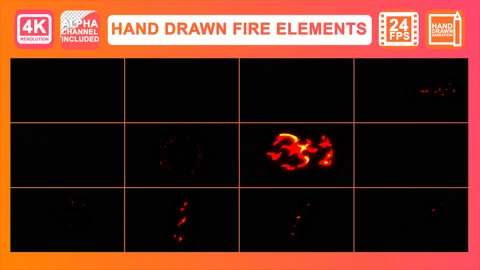 Hand Drawn Fire Elements Motion Graphics Pack Stock Footage 93392352