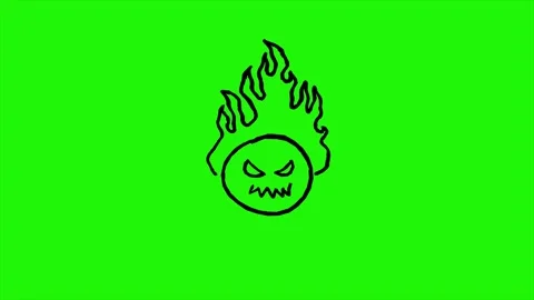 Hand drawn fire flame looping animation on green background Stock Footage 340269828
