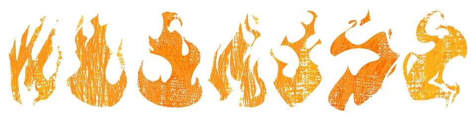Hand drawn fire icons set isolated on white Stock Illustration