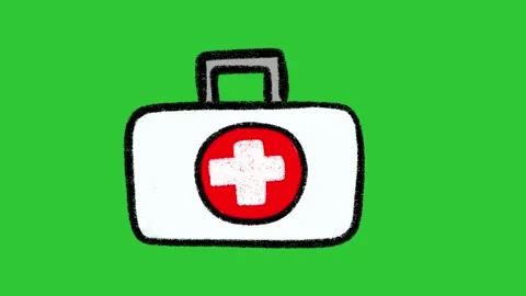 Hand-Drawn First Aid Kit Medical Animation on Green Screen | 2D Vector Emergency Видео 332614833
