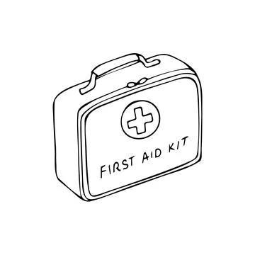 Hand-drawn first aid kit vector sketch illustration isolated on white backg.. Stock Illustration