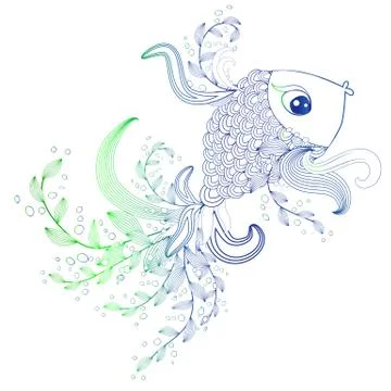 Hand drawn fish with elements of a flower ornament Stock Illustration