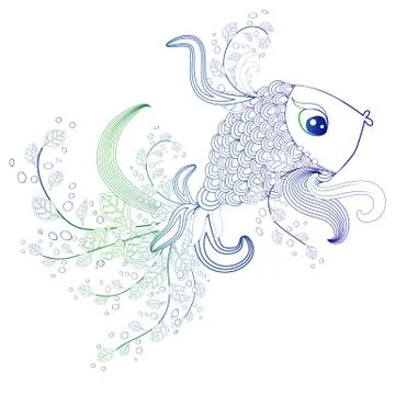 Hand drawn fish with elements of a flower ornament 스톡 일러스트