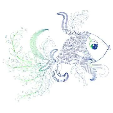 Hand drawn fish with elements of a flower ornament 스톡 일러스트