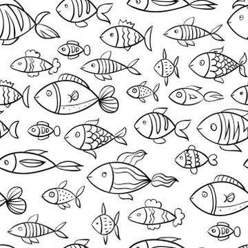 Hand drawn fish pattern Stock Illustration