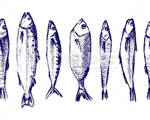 Hand drawn fish pattern Stock Illustration