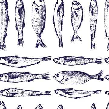 Hand drawn fish pattern Stock Illustration
