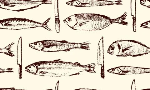 Hand drawn fish pattern Stock Illustration