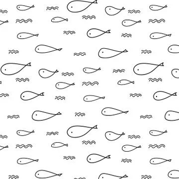 Hand Drawn With Fish Pattern. Stock Illustration