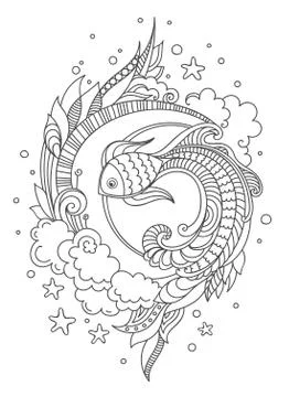 Hand-drawn fish on white background. Illustrazione stock