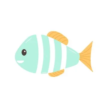 Hand drawn Fish on white background. Sea animal. Ocean vibes. Element of sea Stock Illustration