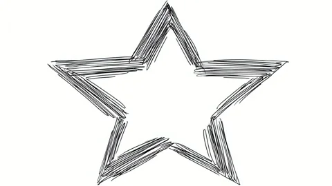 Hand drawn five point star outline animation on white background seamless loo Stock Footage 342046866