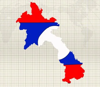 Hand drawn flag and map of laos 库存插图