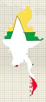 Hand drawn flag and map of myanmar Illustrazione stock