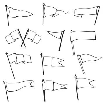 Hand drawn flags. Monochrome labels. Wanderlust style pennants Stock Illustration