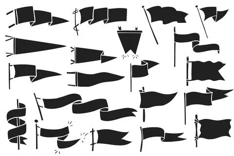 Hand drawn flags. Monochrome labels. Wanderlust style pennants Stock Illustration