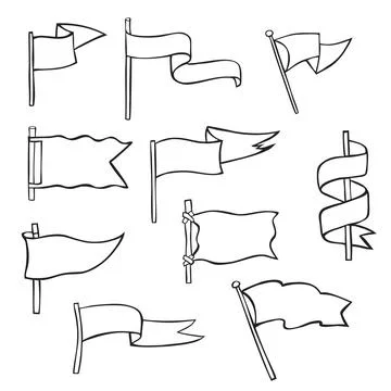 Hand drawn flags. Monochrome labels. Wanderlust style pennants Stock Illustration