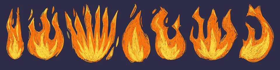 Hand drawn flame icons with scribble texture 스톡 일러스트