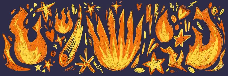 Hand drawn flame scribble elements Stock Illustration