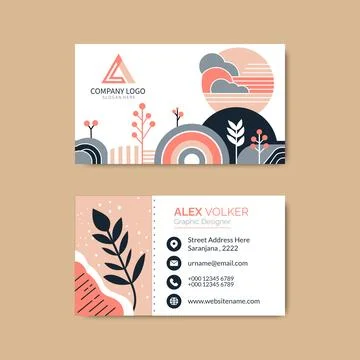 Hand drawn flat abstract shape horizontal business card template Stock Illustration
