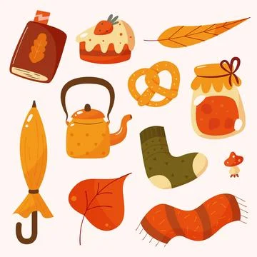 Hand drawn flat autumn elements collection 库存插图
