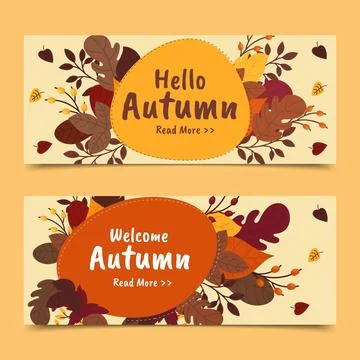 Hand drawn flat autumn horizontal banners set Stock Illustration