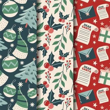 Hand drawn flat christmas pattern design Illustrazione stock