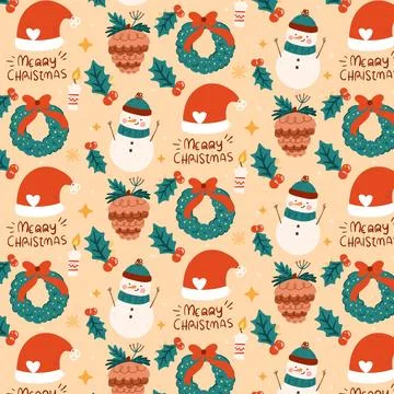 Hand drawn flat christmas pattern design Stock Illustration