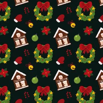 Hand drawn flat christmas pattern design Illustrazione stock