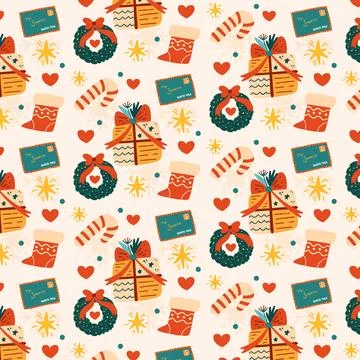 Hand drawn flat christmas pattern design Illustrazione stock
