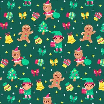Hand drawn flat christmas pattern design Stock Illustration