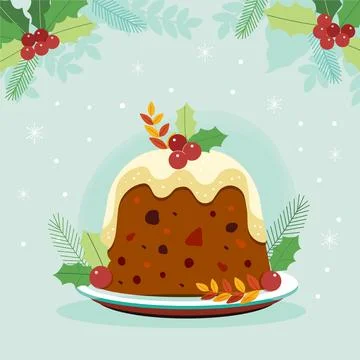 Hand drawn flat christmas pudding illustration Stock Illustration