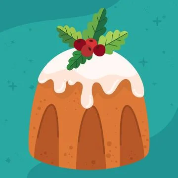 Hand drawn flat christmas pudding illustration Stock Illustration